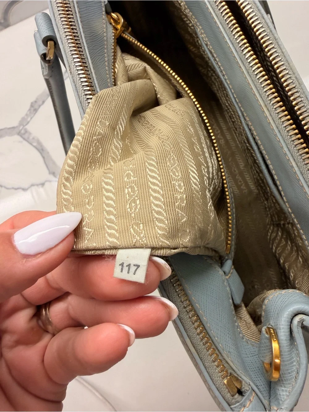 Prada Light Blue Saffiano Leather Tote with Gold Hardware
